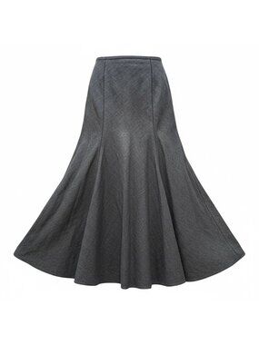 Charcoal Grey A-Line Linen Panel Flare Midi Skirt Size S Lined Side Zip Prairie